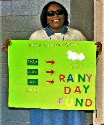 Empish Holding her Vision Board she Created to Get Out of Credit Card Debt in 2012